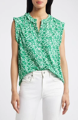 Boden Olive Floral Ruffle Accent Sleeveless Button-Up Shirt Green Tambourine, Tulip Garden at Nordstrom,