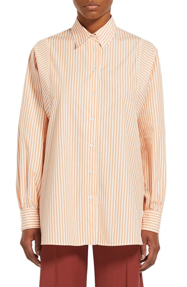 Weekend Max Mara Fufy Stripe Cotton Button-Up Shirt Orange at Nordstrom,