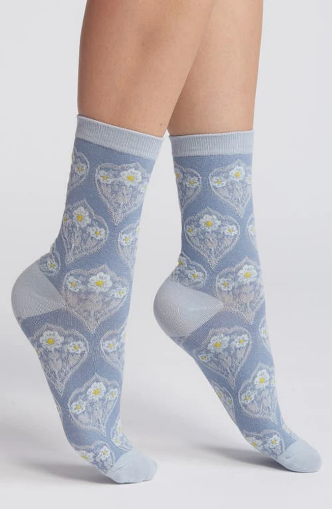 Casa Clara Cotton Crew Socks in Light Blue Floral at Nordstrom