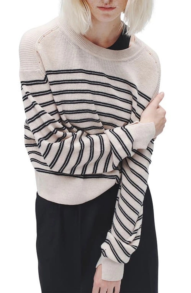 rag & bone Bree Stripe Rib Crewneck Sweater Turtle Dove Multi at Nordstrom,