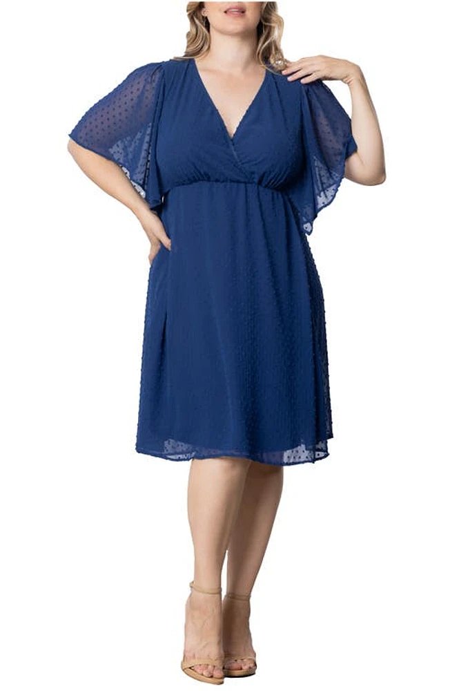 Kiyonna Florence Flutter Sleeve Dress Denim Blue Dot at Nordstrom,