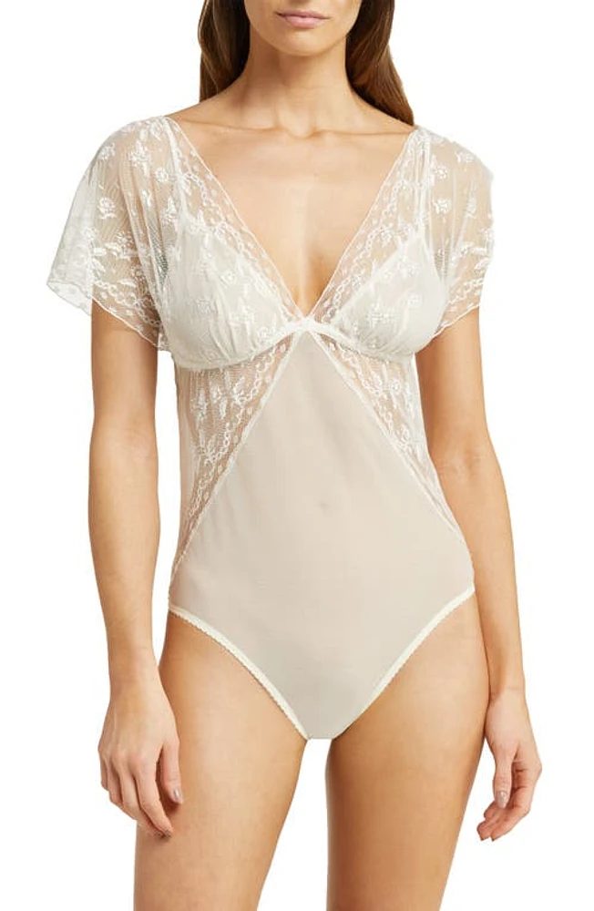 Wacoal Lifted Luxury Lace & Mesh Bodysuit Egret at Nordstrom,