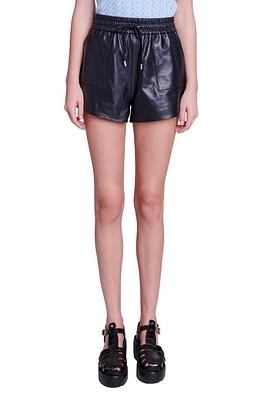 maje Ibox Drawstring Leather Shorts Black at Nordstrom,