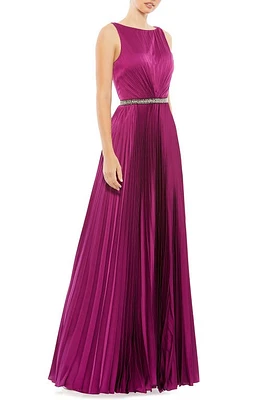 Mac Duggal Crystal Pleated Satin A-Line Gown Berry at Nordstrom,