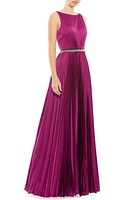 Mac Duggal Crystal Pleated Satin A-Line Gown Berry at Nordstrom,