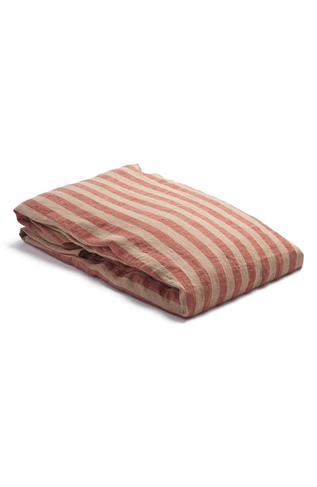 PIGLET IN BED Pembroke Stripe Linen Fitted Sheet in Sandstone Red Pembroke Stripe at Nordstrom