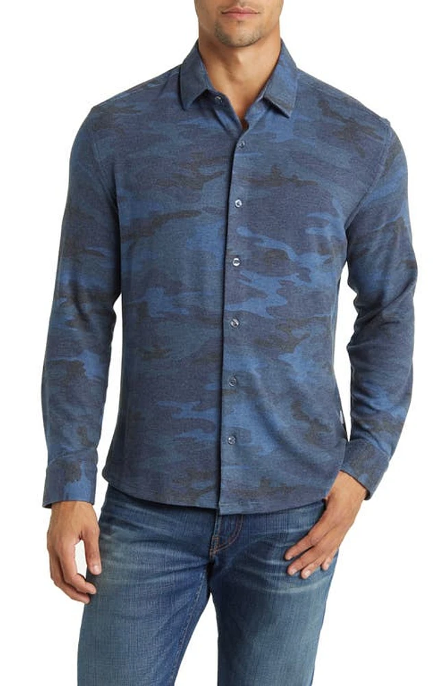 Stone Rose Camo Tech Fleece Button-Up Shirt Navy at Nordstrom,