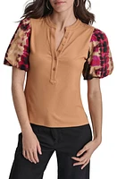 DKNY Mixed Media Puff Sleeve Top at Nordstrom,