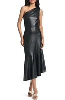 Sachin & Babi Harris One-Shoulder Asymmetric Faux Leather Midi Dress Black at Nordstrom,