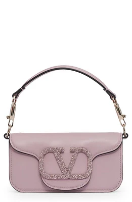 Valentino Garavani Small Locò Crystal Logo Leather Shoulder Bag in Water Lilac/Light Amethyst at Nordstrom