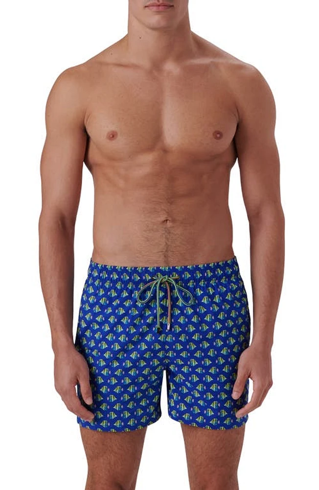 Bugatchi Archer Fish Print Swim Trunks Royal at Nordstrom,