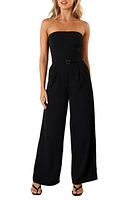 Petal & Pup Hansen Strapless Wide Leg Jumpsuit Black at Nordstrom,