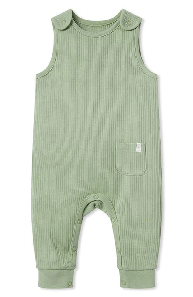 MORI Ribbed Fitted Overall Romper in Ribbed Sage at Nordstrom