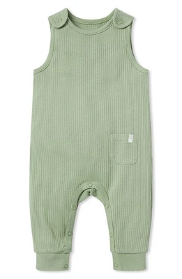 MORI Ribbed Fitted Overall Romper in Ribbed Sage at Nordstrom