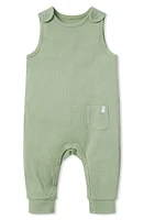 MORI Ribbed Fitted Overall Romper in Ribbed Sage at Nordstrom