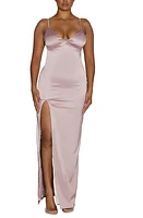 Naked Wardrobe Satin Dreams Side Slit Slipdress Cherry Blossom at Nordstrom,