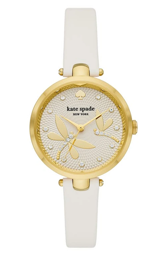 Kate Spade New York holland dragonfly leather strap watch, 34mm in Cream /Gold at Nordstrom