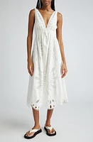 FARM Rio Richillieur Embroidered Open Back Linen Blend Sundress Off-White at Nordstrom,