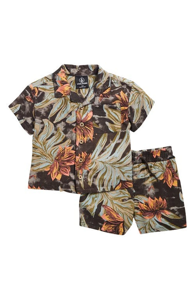 Volcom Beach Palm Camp Shirt & Shorts Set Gray at Nordstrom,