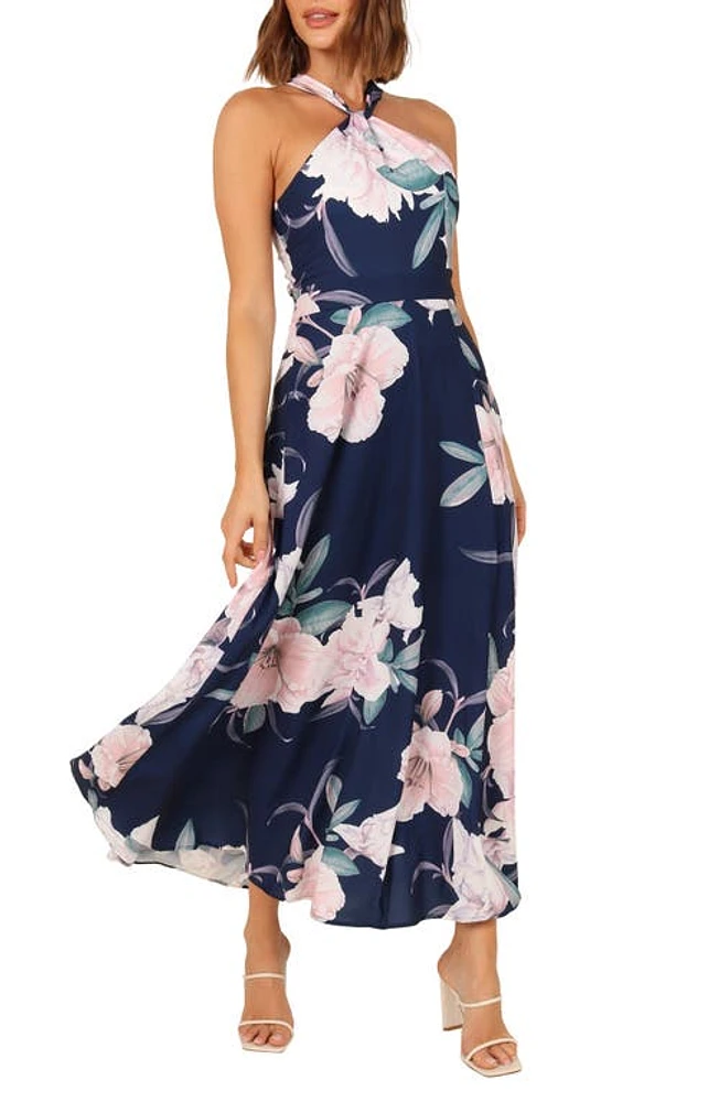 Petal & Pup Miara Floral Print Halter Dress Navy at Nordstrom,