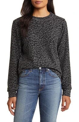 Loveappella Brushed Leopard Print Long Sleeve Crewneck Top at Nordstrom,