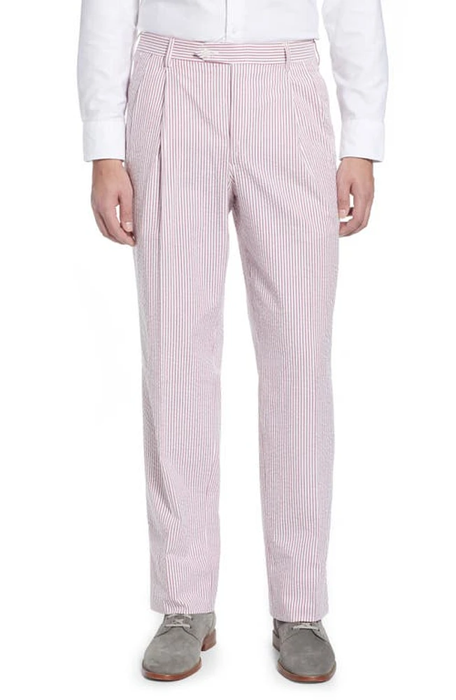 Berle Pleated Seersucker Cotton Dress Pants Garnet at Nordstrom,