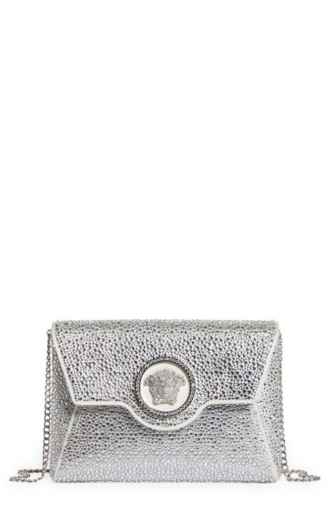 Versace La Medusa Crystal Encrusted Wallet on a Chain in Optical White/Palladium at Nordstrom