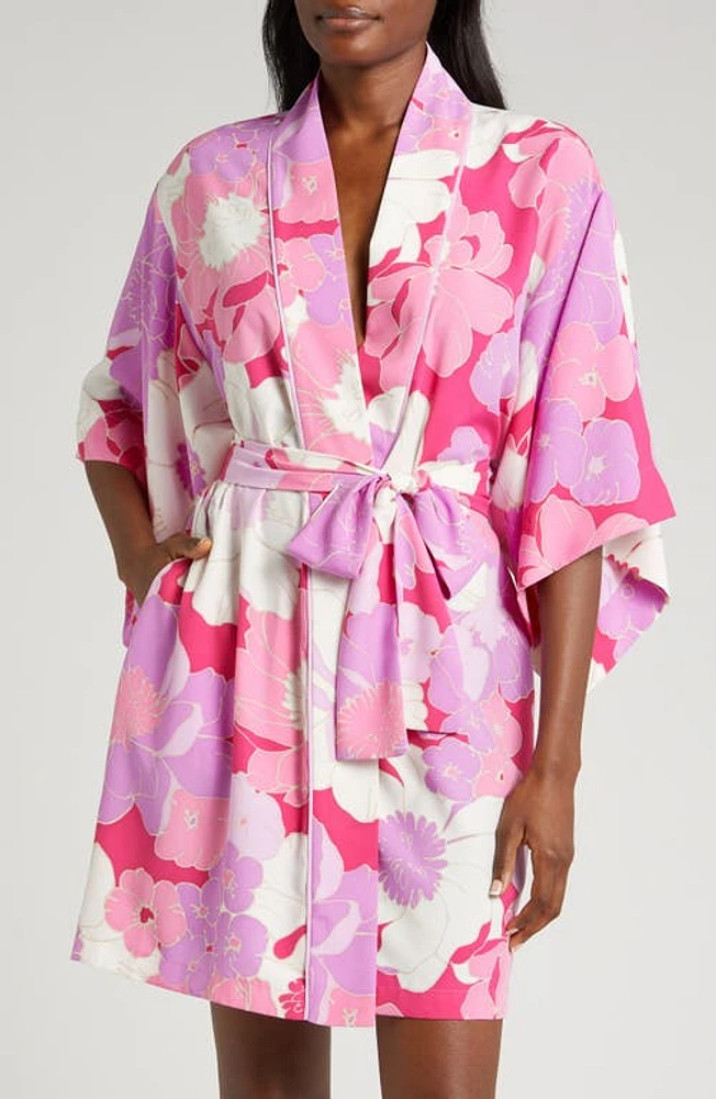 Natori Croisette Floral Matte Satin Robe Pink at Nordstrom,