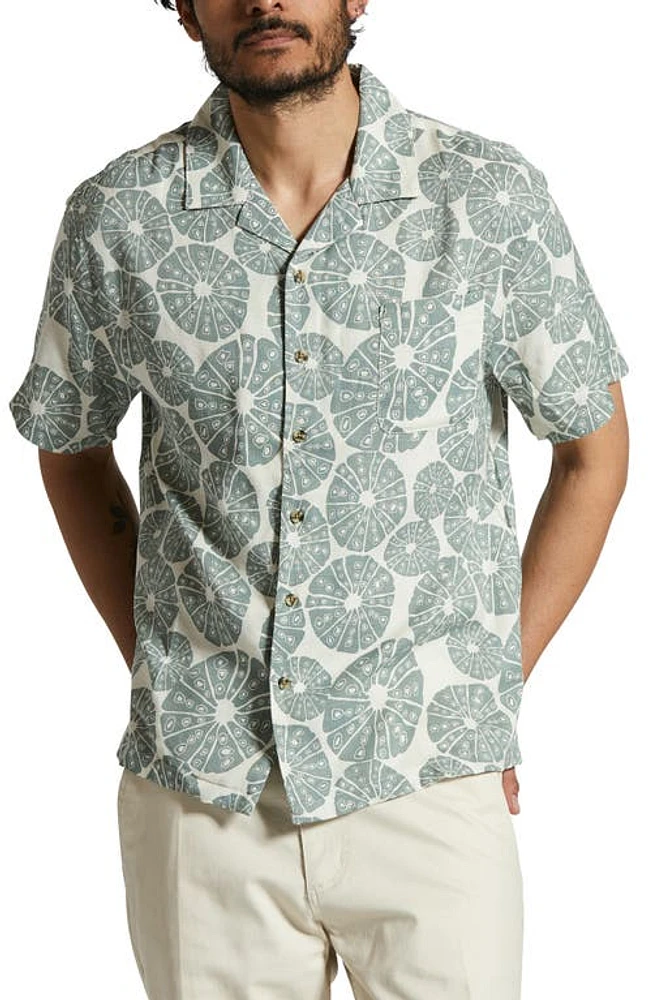 Brixton Bunker Geo Print Slub Button-Up Shirt Whitecap/Chinois Green at Nordstrom,