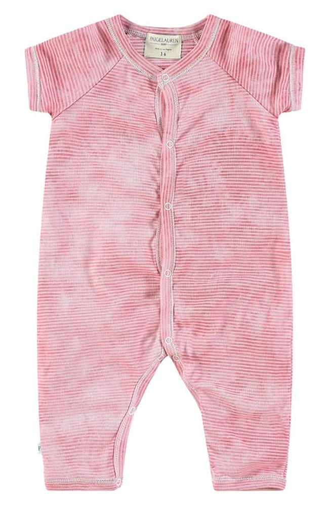 PAIGELAUREN Short Sleeve Stripe Romper Marble Super Pink at Nordstrom,