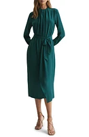 Reiss Phoenix Long Sleeve Tie Belt Midi Dress Green at Nordstrom, Us