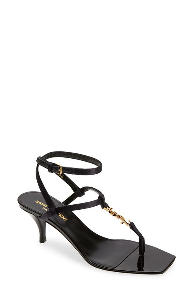 Saint Laurent Cassandra Logo Kitten Heel Ankle Strap Sandal Patriot Navy at Nordstrom,