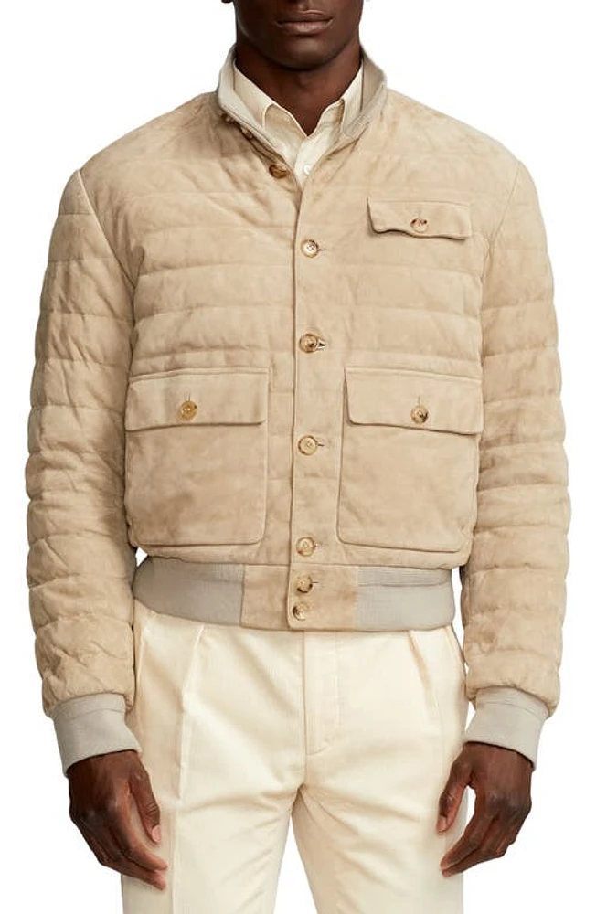 Ralph Lauren Purple Label Kendall Suede 750 Fill Power Down Jacket Truffle at Nordstrom,