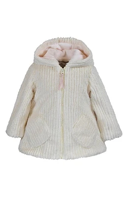 Widgeon Faux Fur Pompom Hooded Swing Coat Cream Cable Texture at Nordstrom,