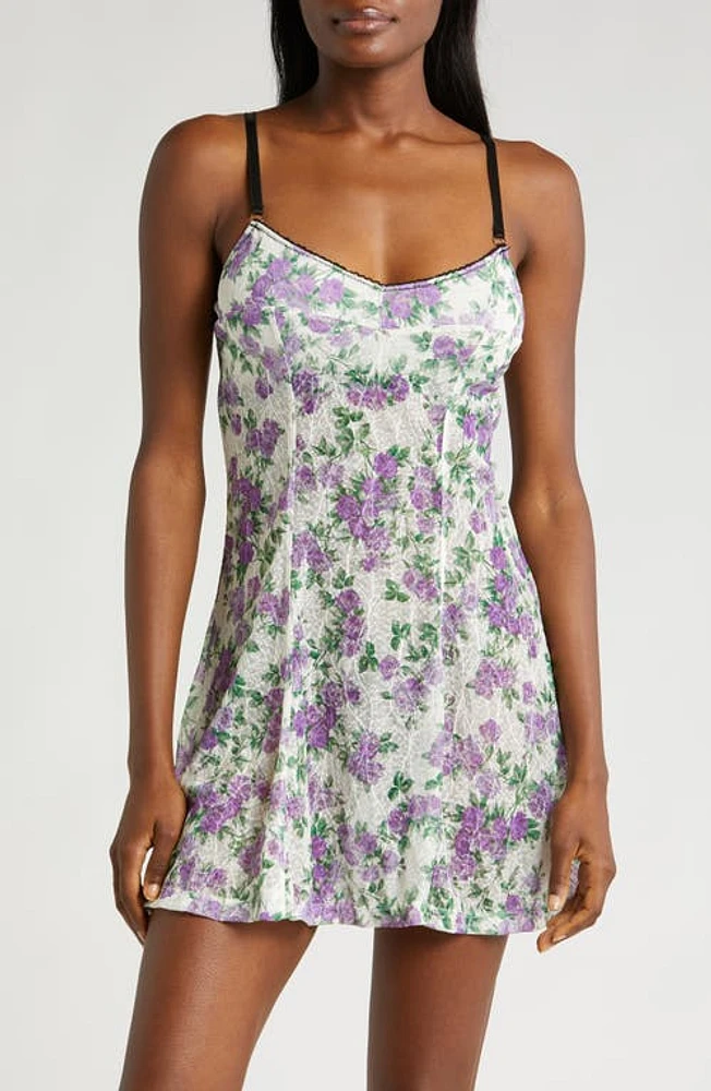 KILO BRAVA Retro Floral Lace Chemise Lilac Rose at Nordstrom,