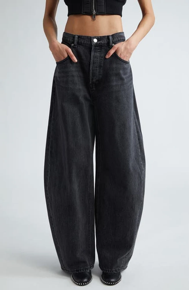 Alexander Wang Oversize Low Rise Barrel Leg Jeans in Grey Aged at Nordstrom, Size 31