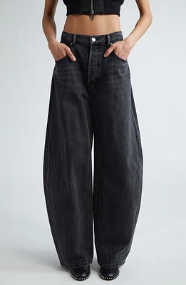 Alexander Wang Oversize Low Rise Barrel Leg Jeans in Grey Aged at Nordstrom, Size 31