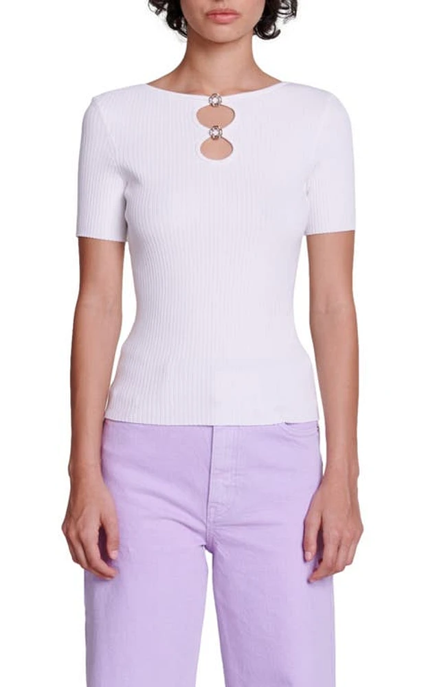 maje Myster Clover Cutout Rib Sweater in White at Nordstrom, Size 1