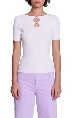 maje Myster Clover Cutout Rib Sweater in White at Nordstrom, Size 1