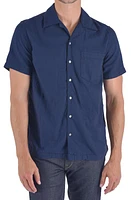 HIROSHI KATO The Wrench Solid Double Gauze Camp Shirt Navy at Nordstrom,