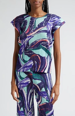 Pleats Please Issey Miyake Tardivo Print Pleated Sleeveless Top Purple at Nordstrom,