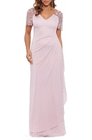 Xscape Evenings Beaded Sleeve Ruched Column Gown at Nordstrom,