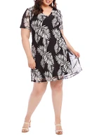 Karen Kane Palm Print Mesh A-Line Dress Black at Nordstrom,