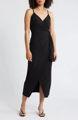 Sam Edelman Jersey Faux Wrap Midi Dress Black at Nordstrom,