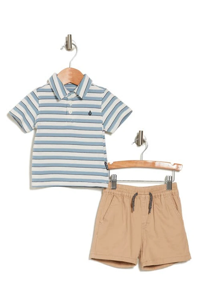 Volcom Stripe Polo & Shorts Set Blue at Nordstrom,