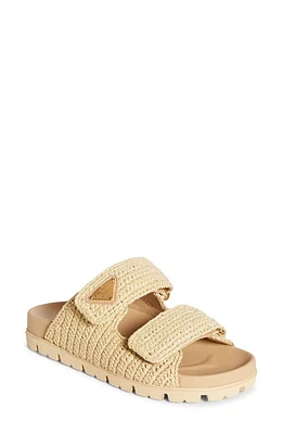 Prada Raffia Double Band Slide Sandal Natural at Nordstrom,