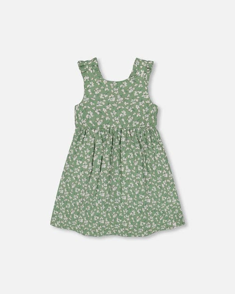 Deux Par Deux Girl's Sleeveless Muslin Dress Green Jasmine Flower Print at Nordstrom