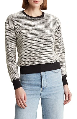 Marine Layer Bird's Eye Cotton Blend Sweatshirt Black/White at Nordstrom,