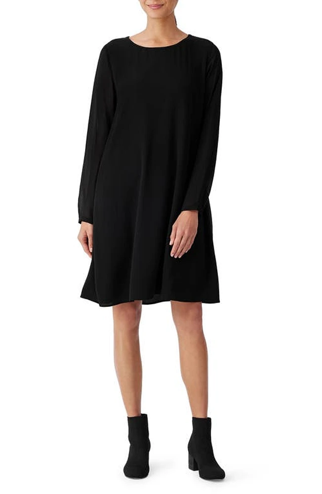 Eileen Fisher Sheer Long Sleeve Silk Georgette Dress Black at Nordstrom,