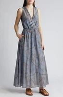 XÍRENA Darby Abstract Print Cotton & Silk Maxi Dress Cyan Geode at Nordstrom,